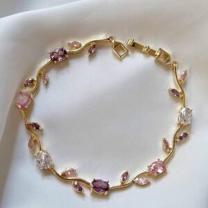 tulip gold plated crystal bracelet – pink & clear stones