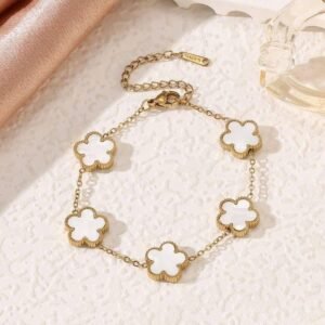 white flower charm bracelet – gold plated stainless steel elegant design