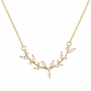 elegant crystal leaf necklace gold plated stainless steel gold