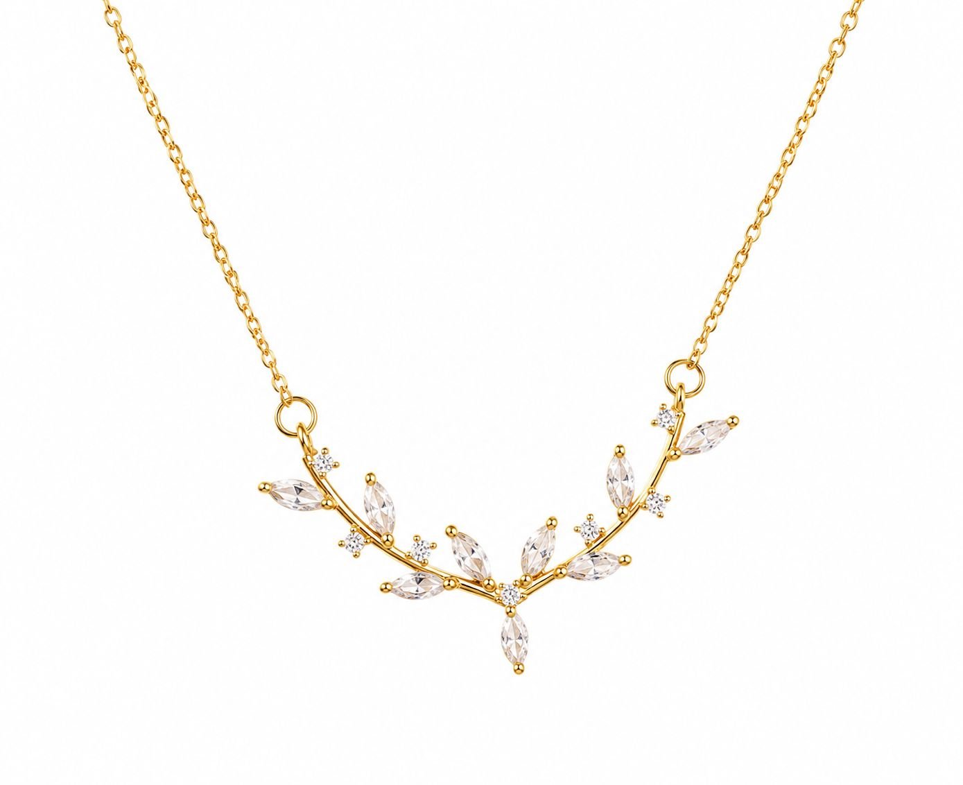 elegant crystal leaf necklace gold plated stainless steel gold elegant crystal leaf necklace gold plated stainless steel gold